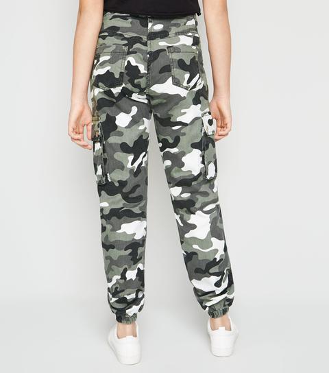 Girls Light Grey Camo Utility Trousers New Look