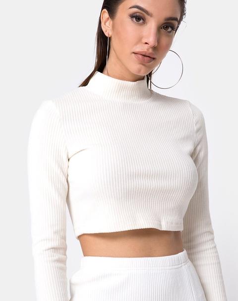 Shureen Crop Top In Velvet Rib White