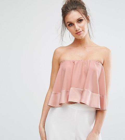 Missguided - Top A Fascia In Raso Con Ruches A Contrasto - Arancione