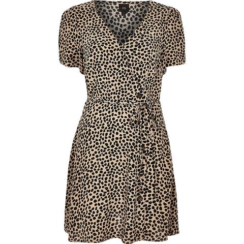 Black Leopard Print Button Through Mini Dress from River Island on 21 ...