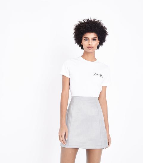 Pale Grey Suedette A-line Mini Skirt New Look