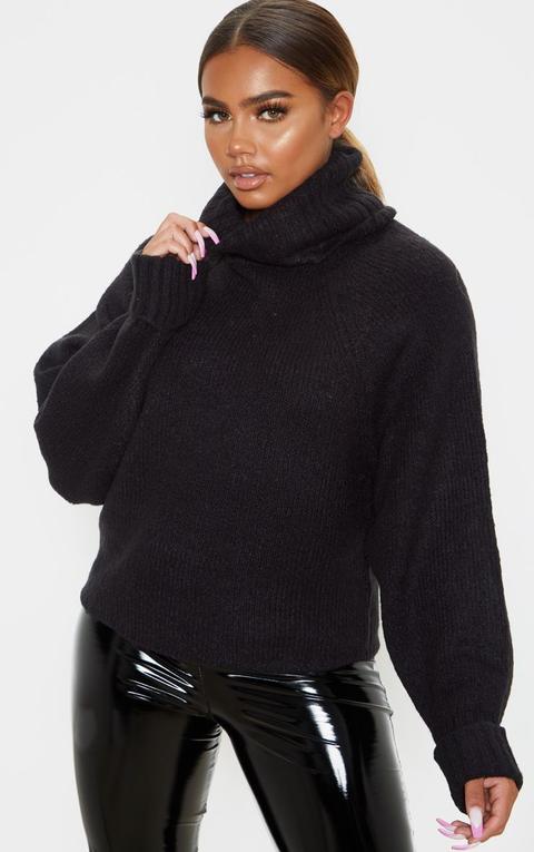 Black Fluffy Chunky Roll Neck Jumper