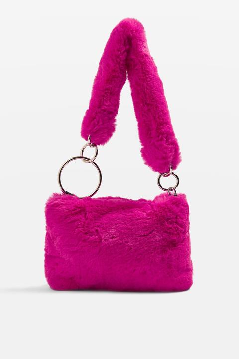 Womens Teddy Faux Fur Shoulder Bag - Pink, Pink