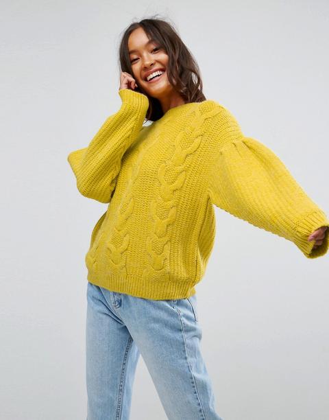 Asos - Maglione A Trecce Con Maniche A Sbuffo - Giallo