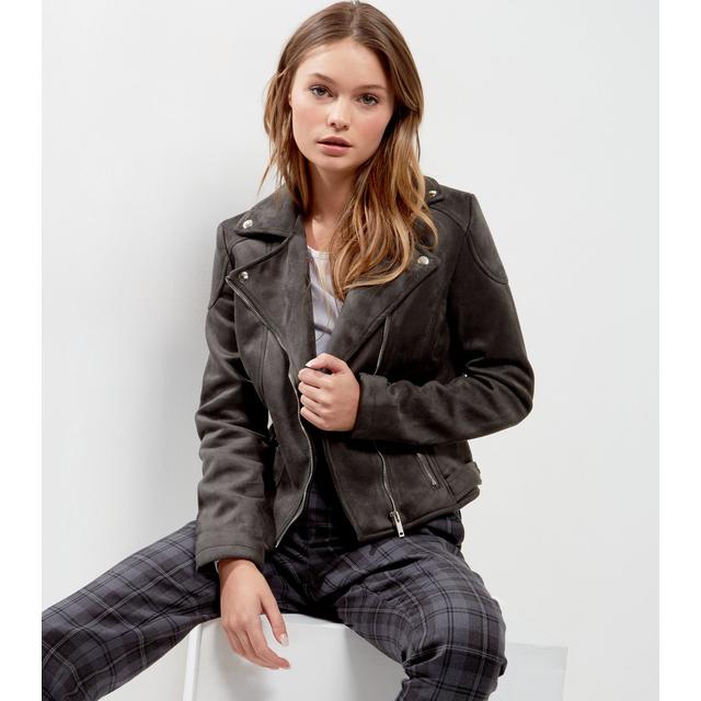 Warehouse suedette biker jacket on sale grey