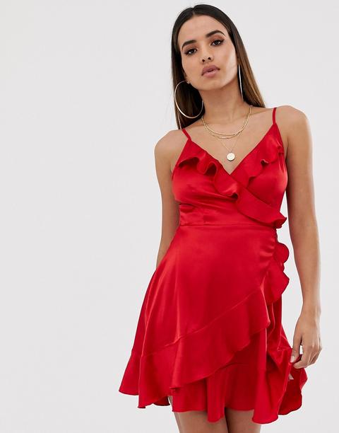 Vestido Cruzado De Satén Con Volantes De Club L London-rojo