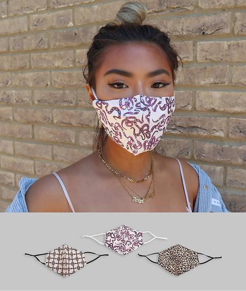 Pack De 3 Mascarillas Unisex Con Estampado Animal Y Monograma De Asos Design-multicolor