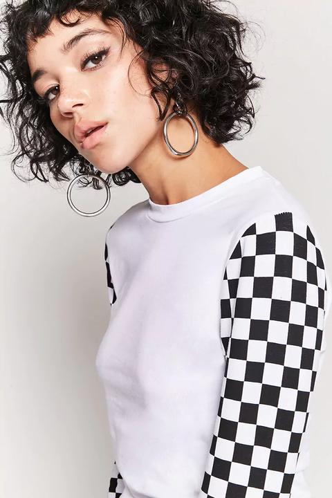 Checker Sleeve Crop Top