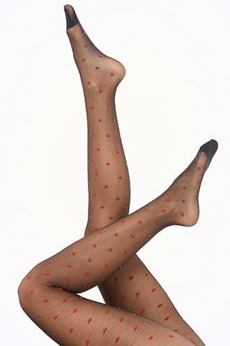 Forever 21 Embellished Heart Print Tights , Black/red