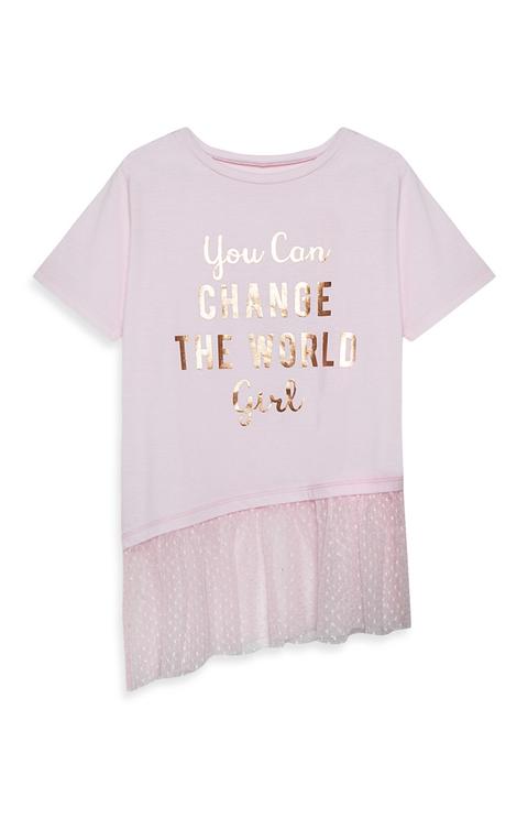 Slogan Sequin Mesh T-shirt