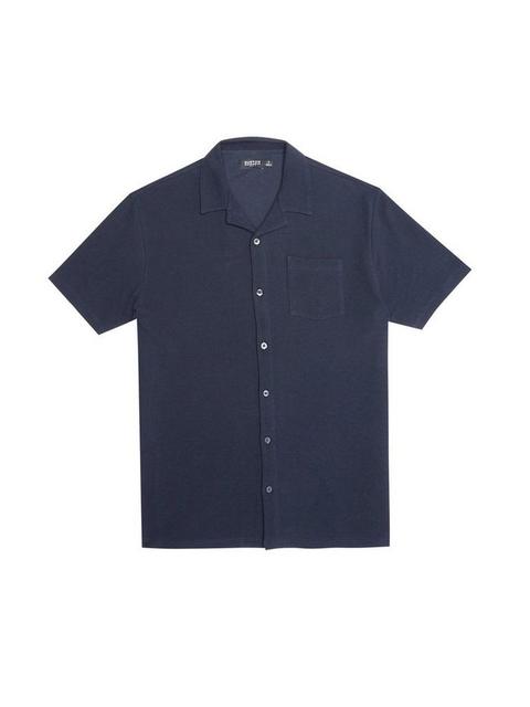 Navy Waffle Texture Revere Shirt