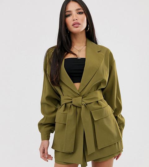 Asos Design Tall Safari Suit Blazer-green