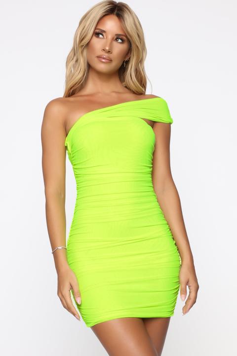 Power On My Side Mesh Mini Dress - Neon Yellow