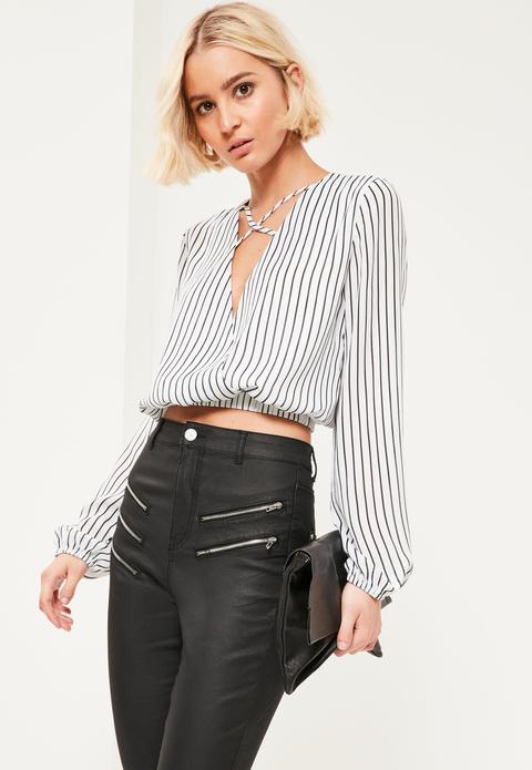 White Striped Crop Blouse