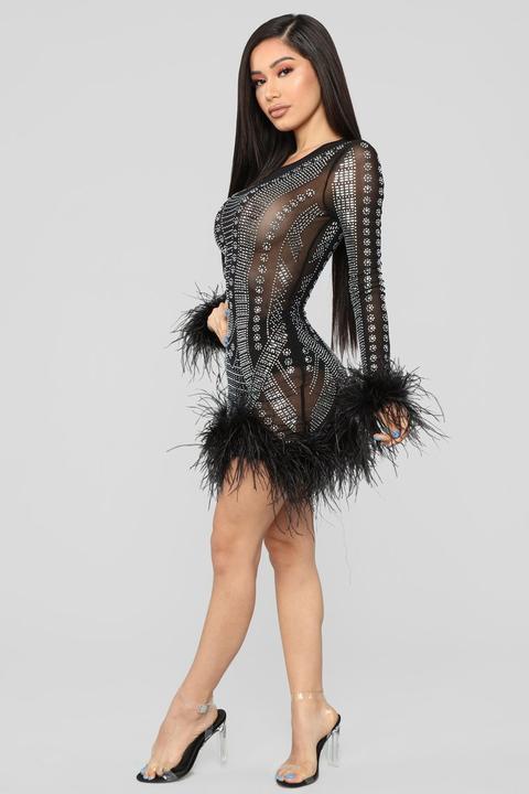 Light As A Feather Rhinestone Dress Black from Fashion Nova on