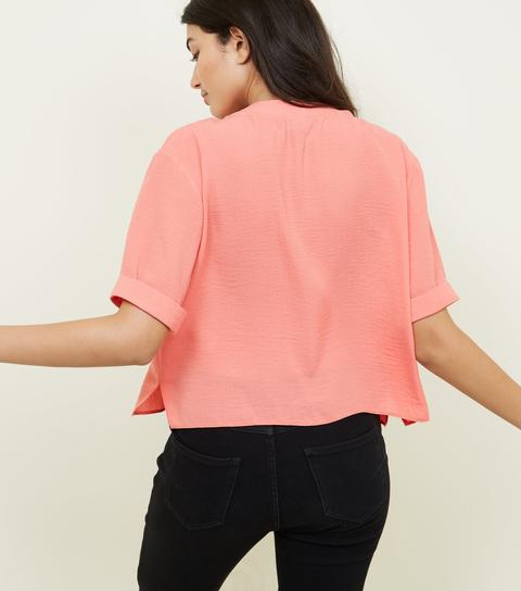 Coral V-neck Boxy Shirt New Look