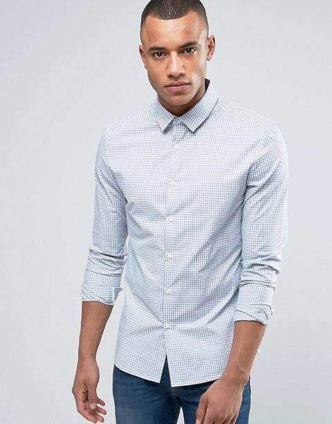 Asos - Camicia Elegante Skinny In Popeline A Quadretti - Navy