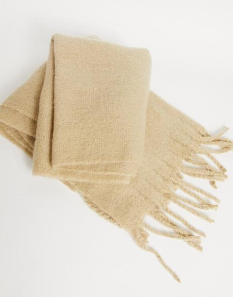 Asos Design Blanket Scarf In Cream With Textured Detail-white