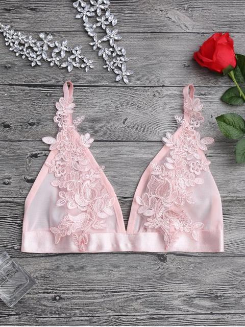Applique Sheer Mesh Plunge Bralette Top