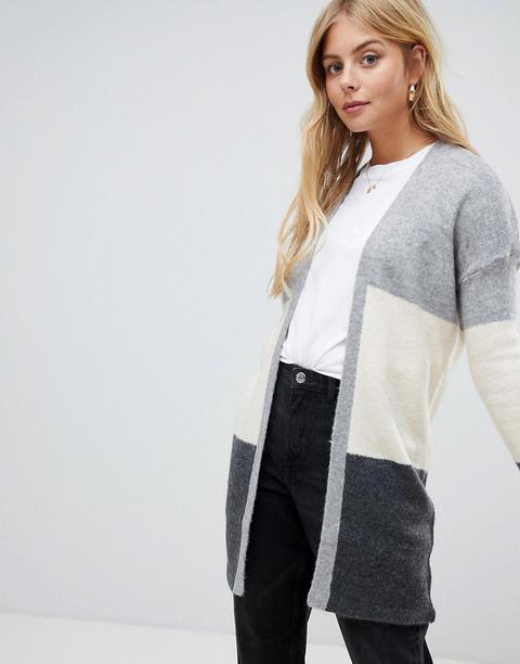 Brave Soul - Cardigan In Colourblock A Righe - Grigio