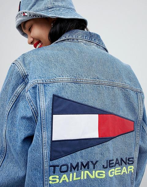 Tommy Jeans - Capsule 5.0 Sailing - Giacca Di Jeans Anni '90 Con Logo Sul Retro - Blu