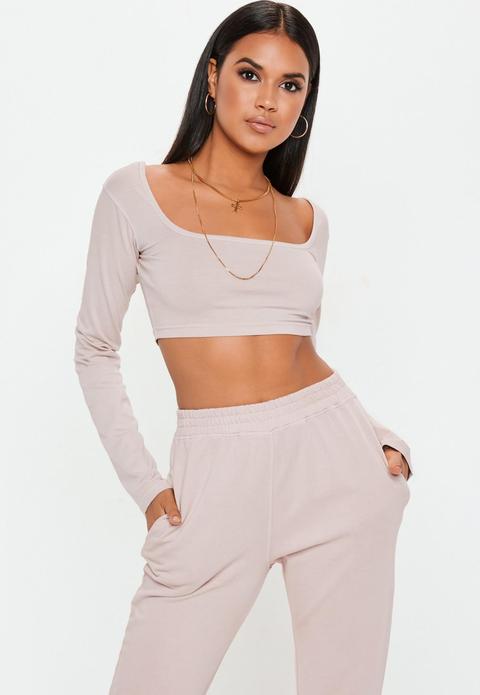 Tall Cream Long Sleeve Scoop Neck Crop Top Cream From Missguided On 21 Buttons 7508