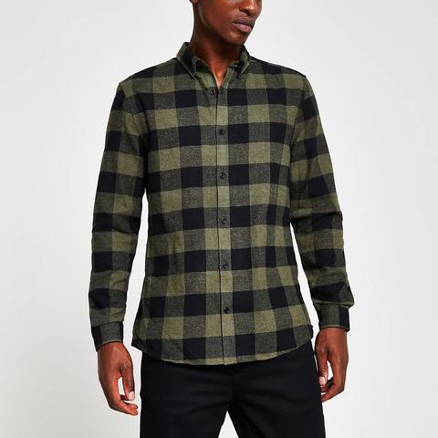 Khaki Long Sleeve Check Regular Fit Shirt