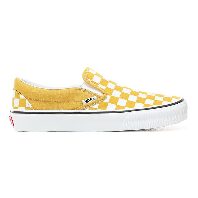 yellow checkerboard vans sneakers