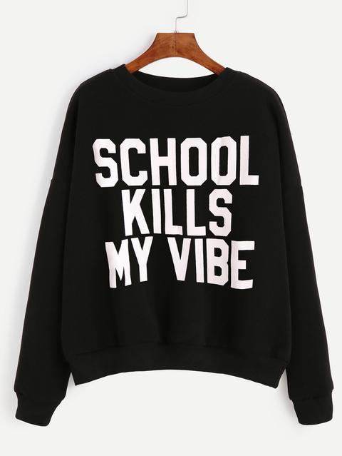 Black Letter Print Drop Shoulder Sweatshirt