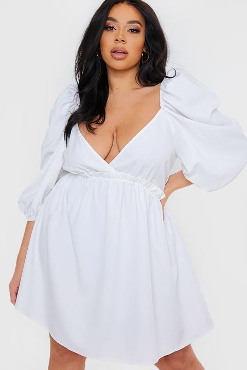 White Dresses - Plus Size Lorna Luxe White 'aria' Exaggerated Puff Sleeve Babydoll Dress