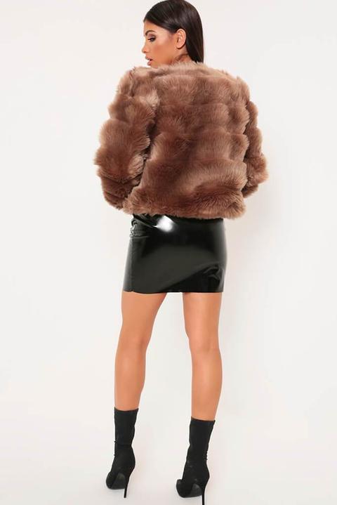 Camel Faux Fur Long Sleeve Coat