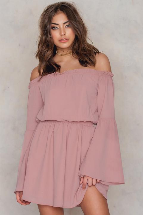 Wide Sleeve Off Shoulder Dress Pink