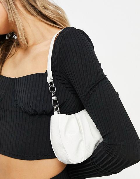 Asos Design Ruched Slouchy Shoulder Bag With Detachable Chain Strap In White Snake