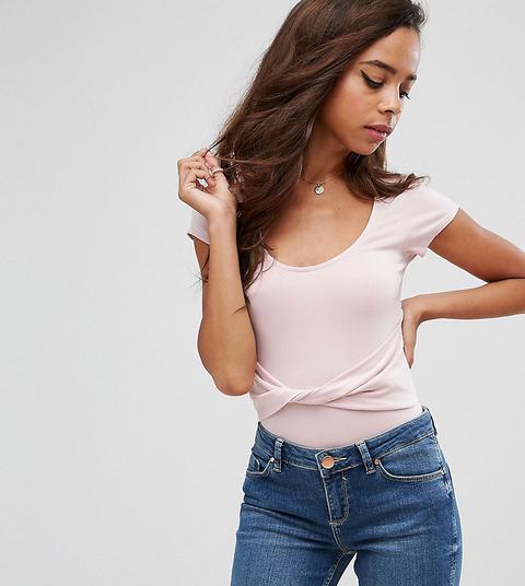 Asos Petite - Top Con Maniche Ad Aletta E Incrocio Sul Davanti - Beige