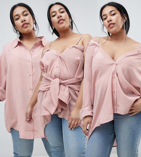 Missguided Plus - Camicia Multiposizione A Righe - Rosa