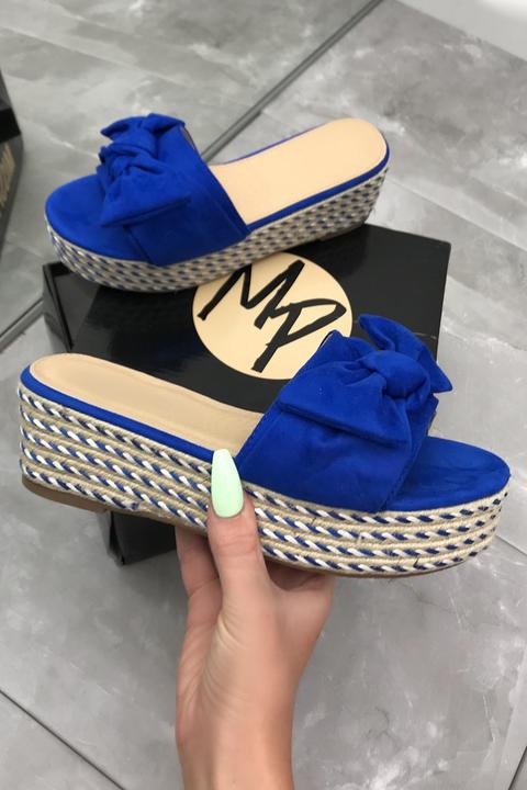 Marissa Blue Suede Bow Detail Espadrille Flatform Wedges