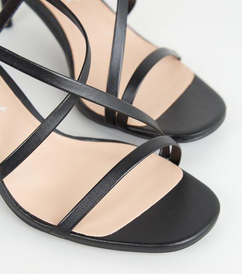 Black Leather-look Strappy Stiletto Heels New Look Vegan