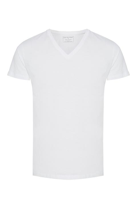 Camiseta Ajustada Con Cuello De Pico Blanca