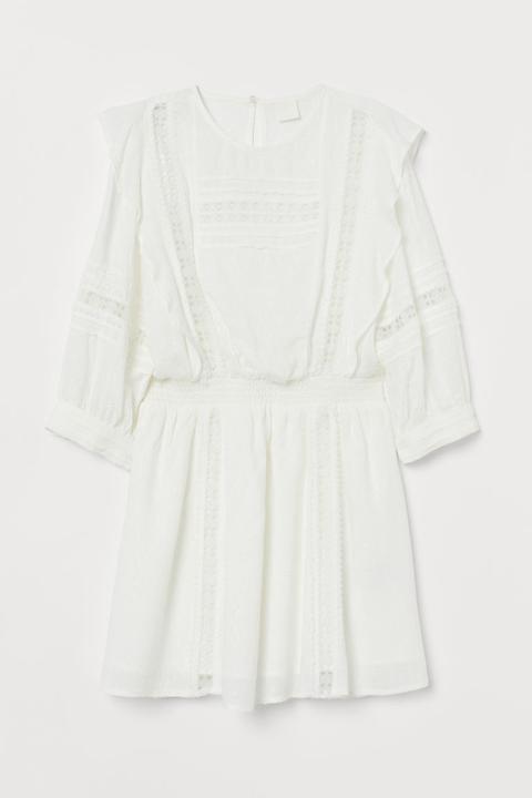 H & M - Abito In Tessuto Jacquard - Bianco