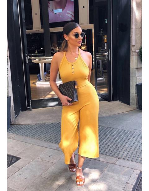 Paris Mustard Buttoned Halterneck Jumpsuit