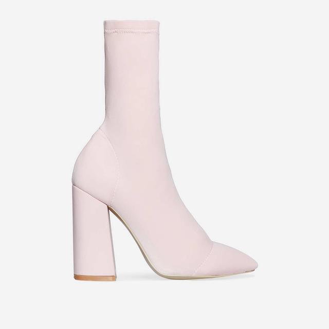 pink sock boots block heel