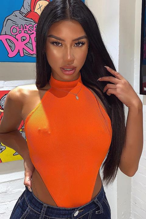 orange ribbed bodysuit