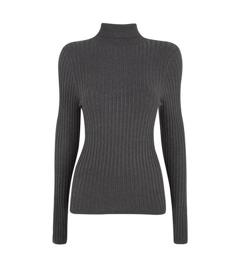 Dark Grey Ribbed Knit Roll Neck Jumper New Look