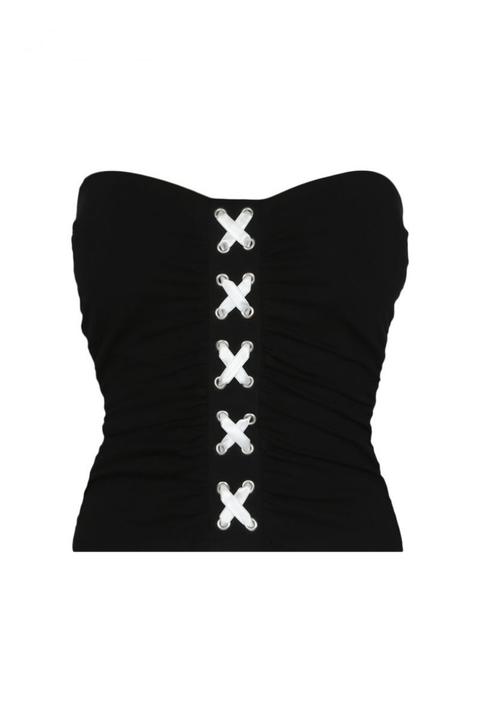 Top Bustier Nero Con Incrocio Bianco