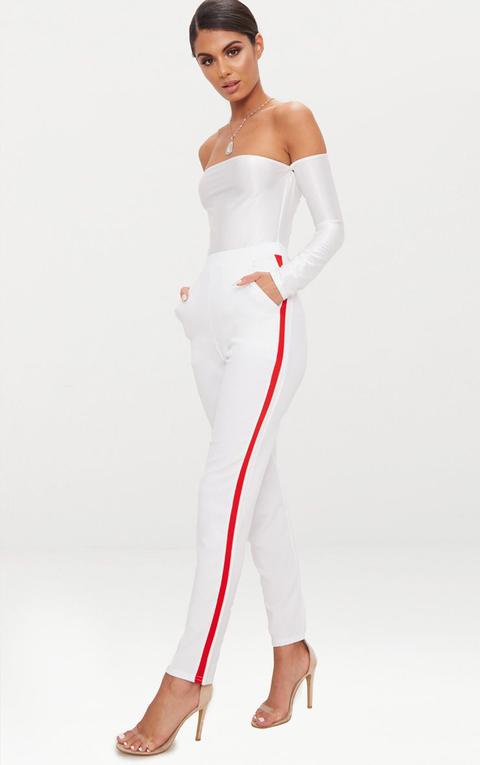 White Sport Stripe Cigarette Trousers, White