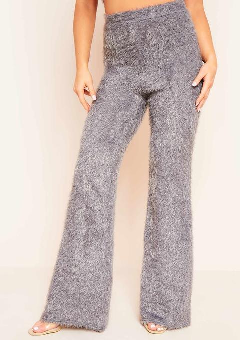 Meya Grey Fluffy Knit Wide Leg Trousers