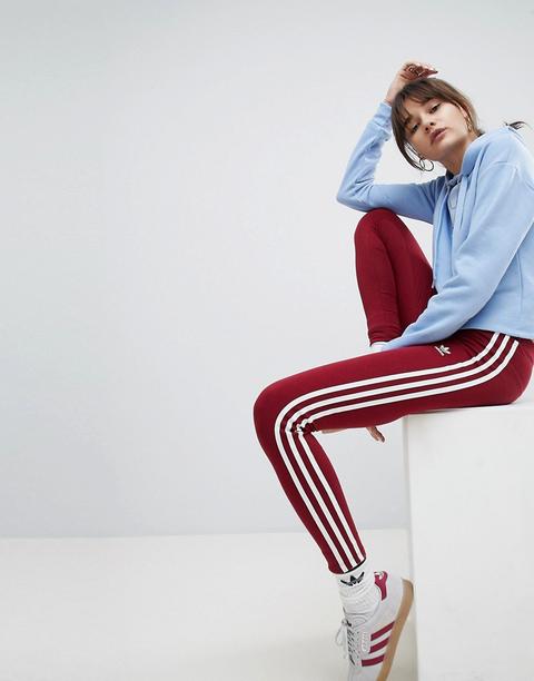 Adidas Originals Adicolor Three Stripe Leggings In Burgundy