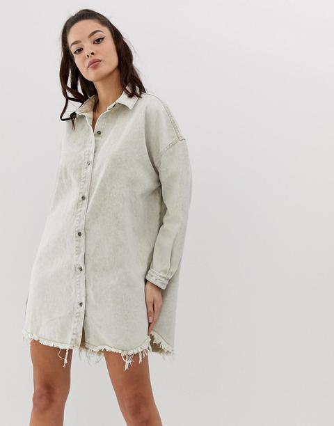 Missguided Oversized Denim Shirt Dress In Sand