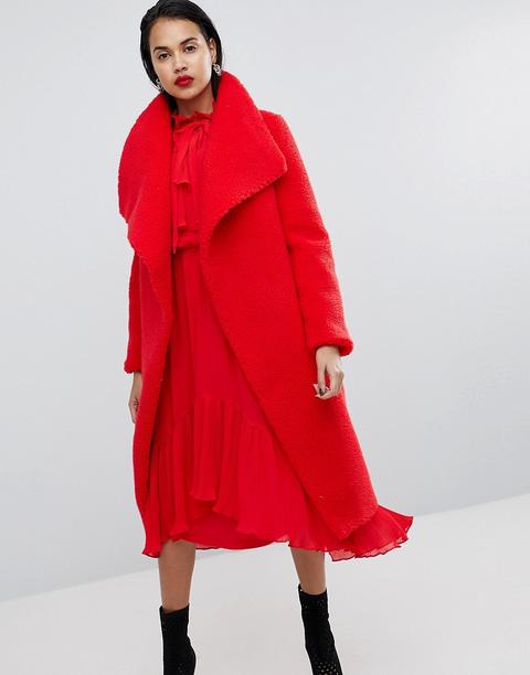 Missguided - Cappotto A Cascata Effetto Peluche - Rosso