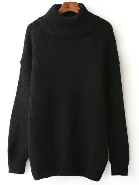 Jersey Con Cuello Alto Con Hombros Caídos Negro